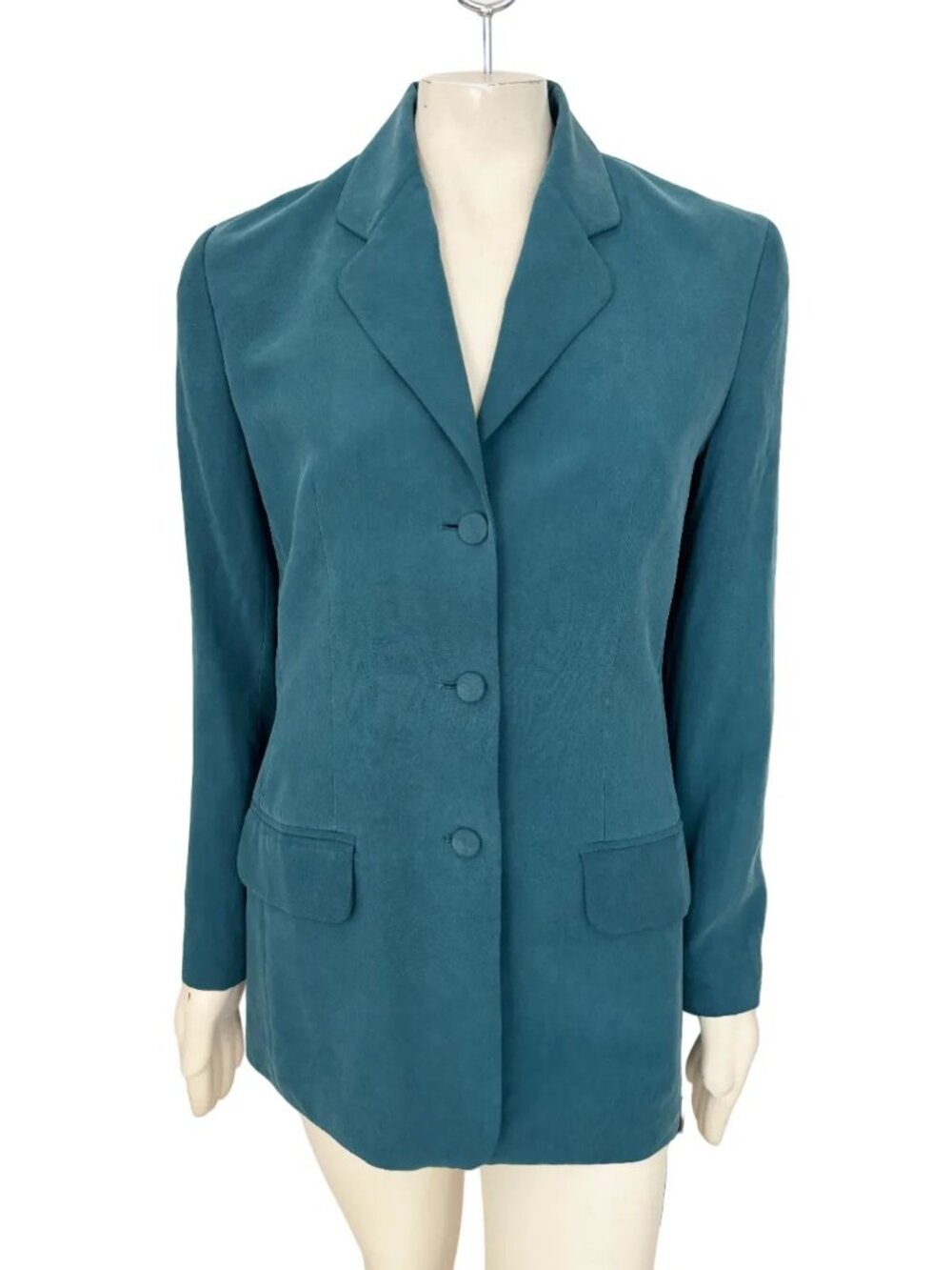 NWT VTG SETA STUDIO 100% Silk 3 Button Blazer Jacket Dark Teal SZ M